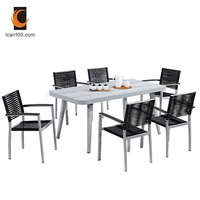 Wholesale Modern Black Rope 6 Chairs And Table Outdoor Garden Patio Outdoor Dinig Furniture Sets