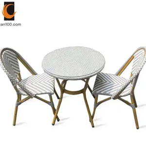 Customization Outdoor Rattan Cafe Chair Set Rattan Patio Dinning Set Bistro Garden Furniture Cafe Chair Set