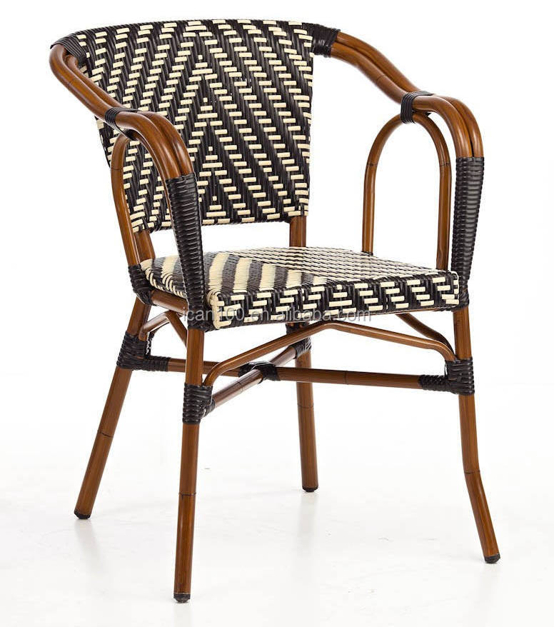 Wholesale Heavy Duty Rattan Arn Chair Dining Chair Rattan Back Black Patio Furniture Outdoor Garden Chair