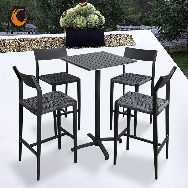 Patio Furniture Wood High Bar Table And Chair Set Dining Room Set Rattan 4 Chairs Garden Furniture High Dining Table Set