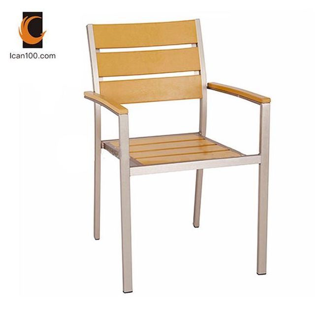 High Quality Stacking Banquet Chair Aluminum Outdoor Dining Arms Chairs Different Colours Wood Restaurant Cafe Chair