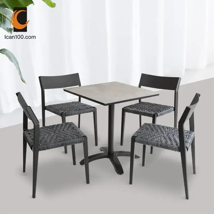 Cafe Patio Chairs Outdoor Stackable Outdoor Dining Chairs Minimalist Black Plastic Rattan Outdoor Chairs