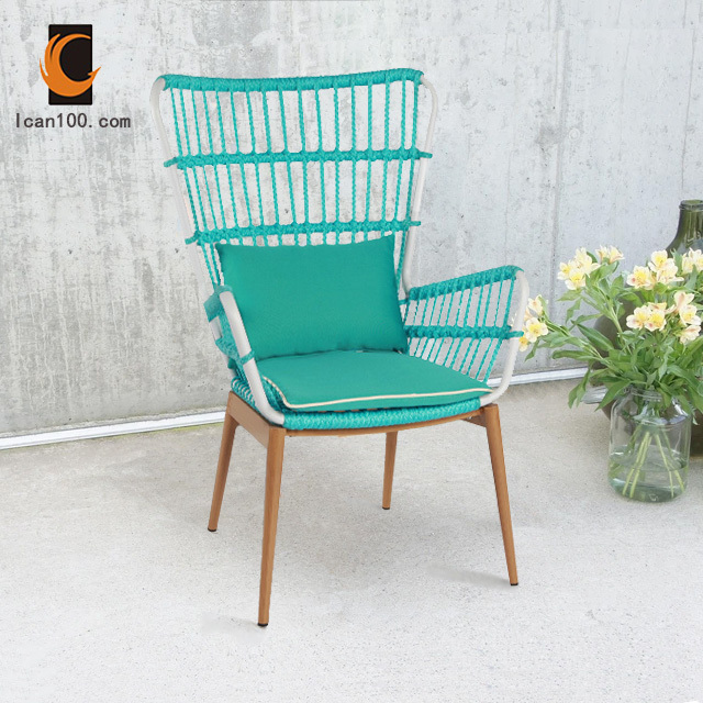 Modern Rope Chairs For Garden Green Patio Chairs Boho Outdoor Wicker Chat Set with Cushions