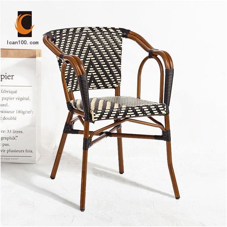 Wholesale Heavy Duty Rattan Arn Chair Dining Chair Rattan Back Black Patio Furniture Outdoor Garden Chair