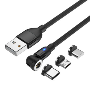 Free Samples 540 Degree Rotate Magnetic Charging USB Cable 3in1 Type C Mobile Phone Charger Led Light 2022 New Design