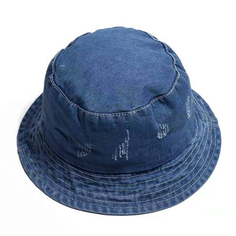 OEM Custom Logo Solid Color Jean Blank Fisherman Cap Sun Hat, Stylish Outdoor Distressed Denim Plain Bucket Hat