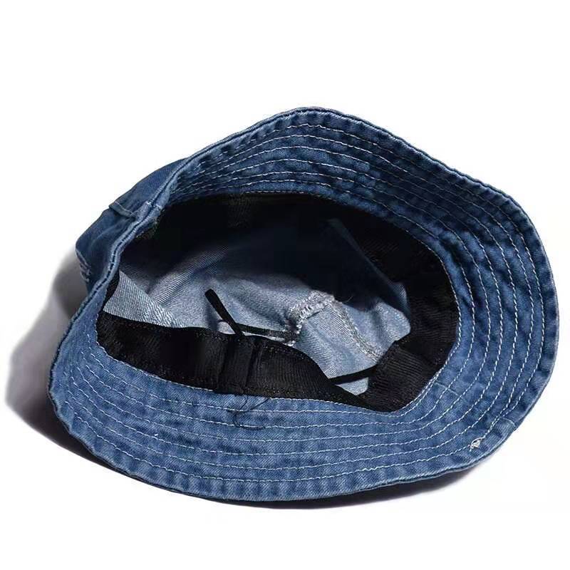 OEM Custom Logo Solid Color Jean Blank Fisherman Cap Sun Hat, Stylish Outdoor Distressed Denim Plain Bucket Hat