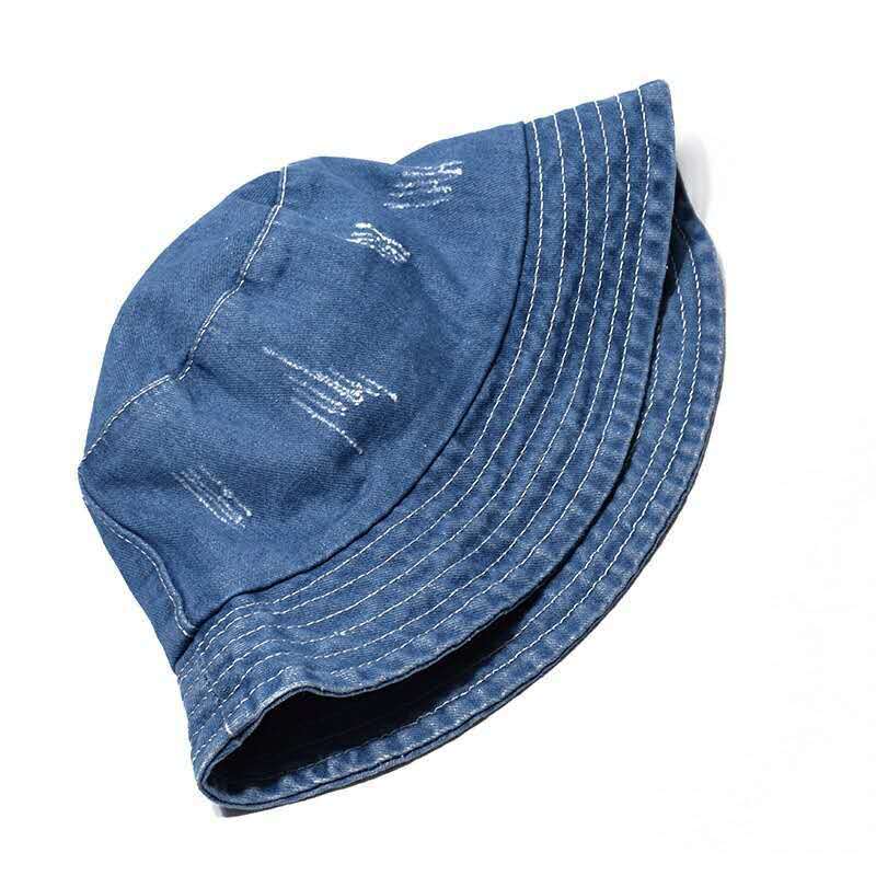 OEM Custom Logo Solid Color Jean Blank Fisherman Cap Sun Hat, Stylish Outdoor Distressed Denim Plain Bucket Hat