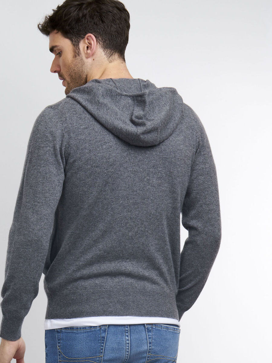 luxurious cozy full zipper fine knit loose fit long sleeves with rib cuff men's cashmere hooded cardigan