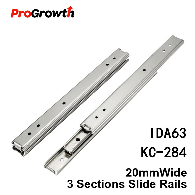 20mm wide drawer slide KC-284 two section three section steel IDA63 light load guide rail furniture track 200000