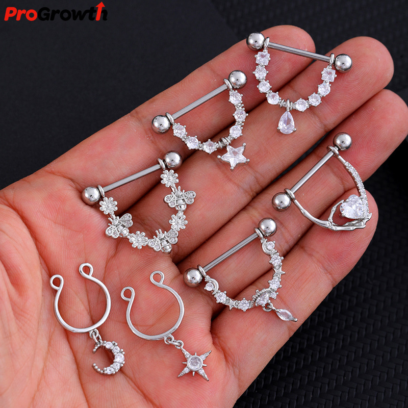 Zircon Star Nipple Ring Piercing Jewelry Fashion Sexy Earring Stainless Steel Stud Hoop Rings Nose