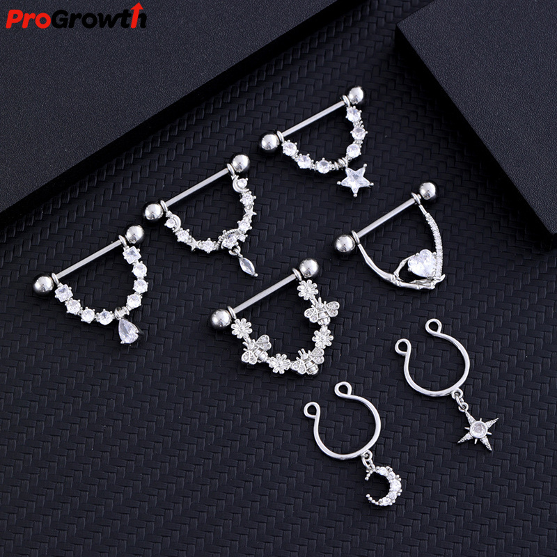 Zircon Star Nipple Ring Piercing Jewelry Fashion Sexy Earring Stainless Steel Stud Hoop Rings Nose