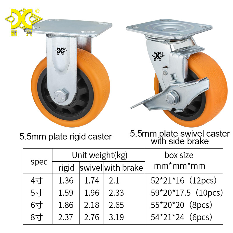 Heavy Duty 4/5/6/8 Inch PVC Universal Caster Wheels with Brake Manufacturer Wholesale