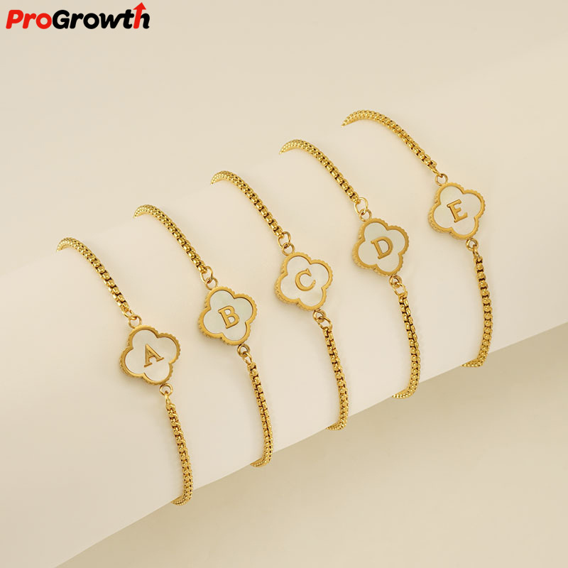 Stainless Steel 18k Gold Plated Clover Natural Shell Letter Bracelets Adjustable Fashion Jewelry For Women Non Tarnish Bracelet