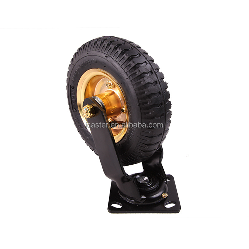 Heavy Duty Industrial Steel Plate Swivel Caster Wheels Hotel Luggage Cart 8 Inch Black Rubber Pneumatic Roller Wheels