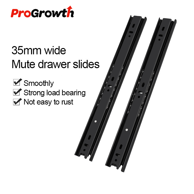 Drawer slideway Cabinet slide 35mm Black Thickened Three section ball track silent Hardware accessories 35000