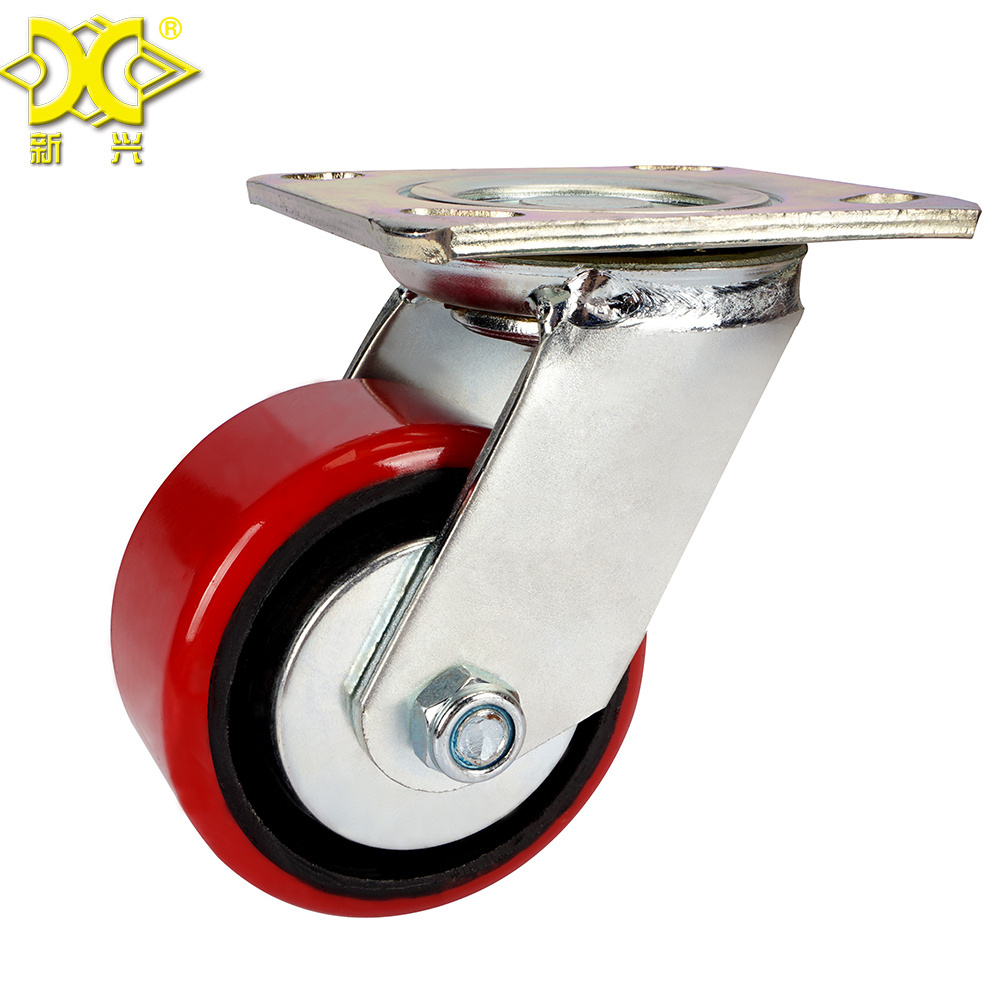 4 Inch PU Swivel Caster Trolley Industrial Cart Steel Plate Roller Wheels Heavy Duty Casters