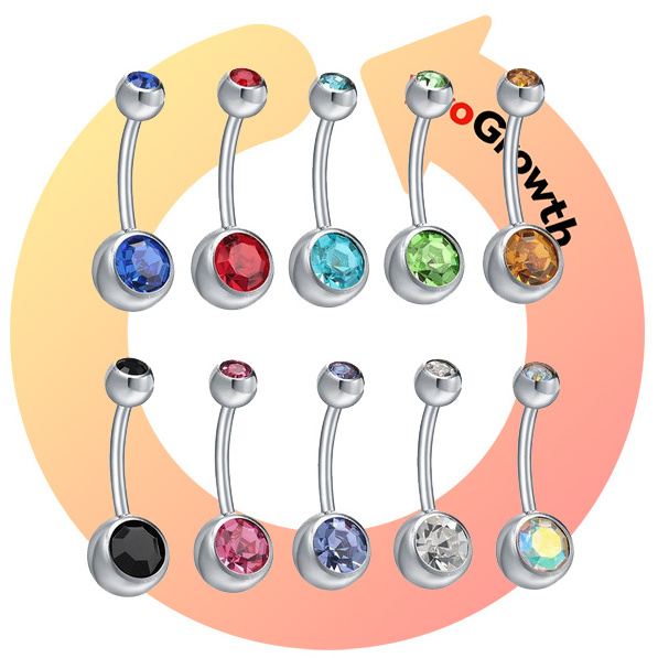 20 Color Stainless Steel Press Drill Navel Nail Body Chain Fashion Piercing Jewelry Navel Rings Threaded Belly Button Ring