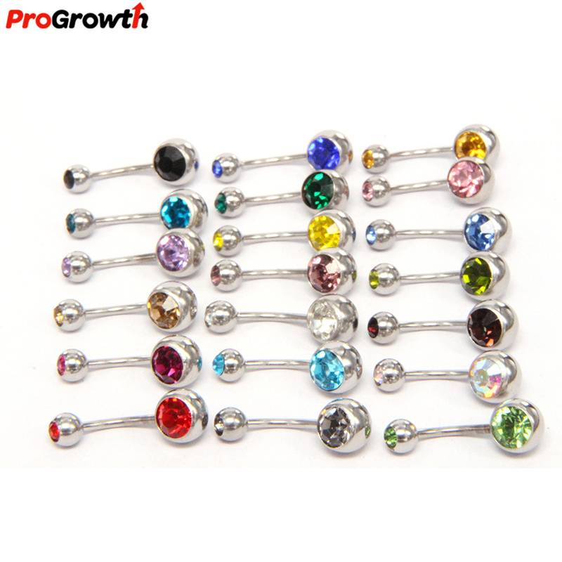 20 Color Stainless Steel Press Drill Navel Nail Body Chain Fashion Piercing Jewelry Navel Rings Threaded Belly Button Ring