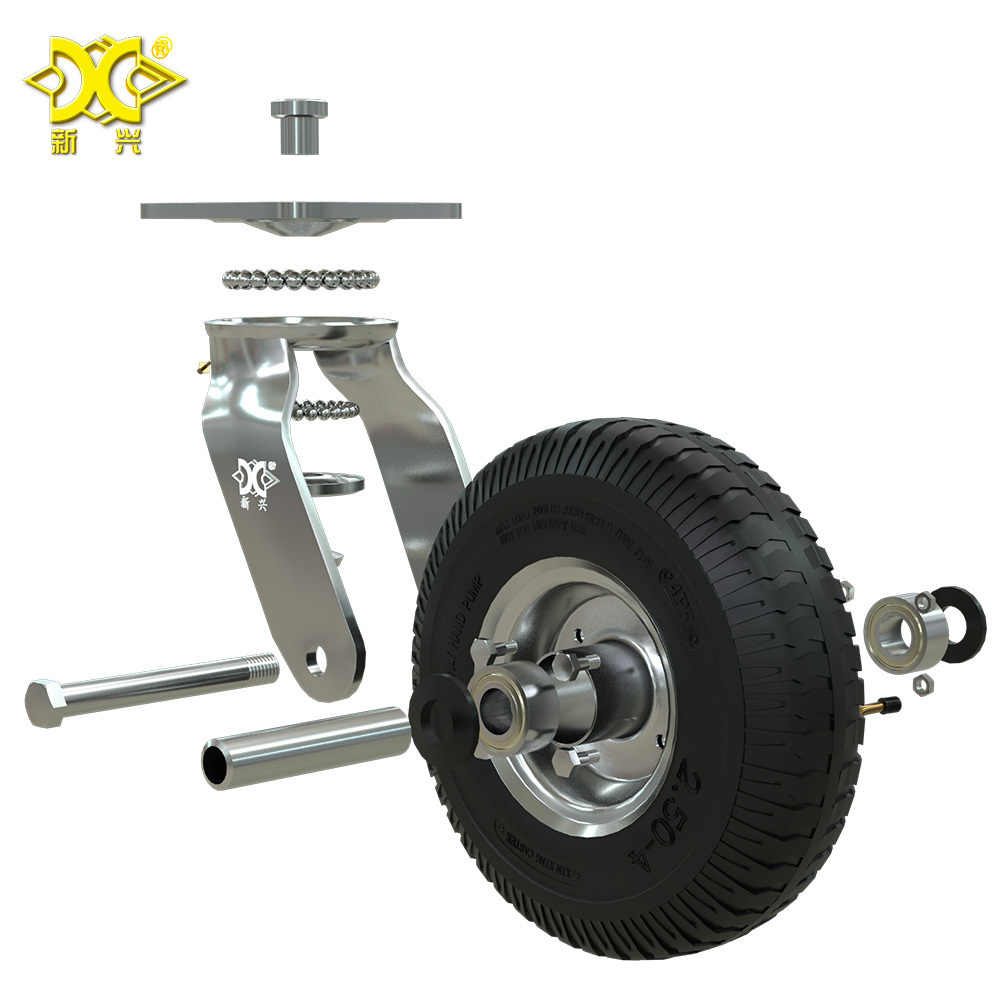 8 Inch Pneumatic Rubber Wheel Plate Swivel Caster Wheels Hotel Hardware Luggage Trolley Cart Accessories Inflatable Caster