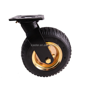 Heavy Duty Industrial Steel Plate Swivel Caster Wheels Hotel Luggage Cart 8 Inch Black Rubber Pneumatic Roller Wheels