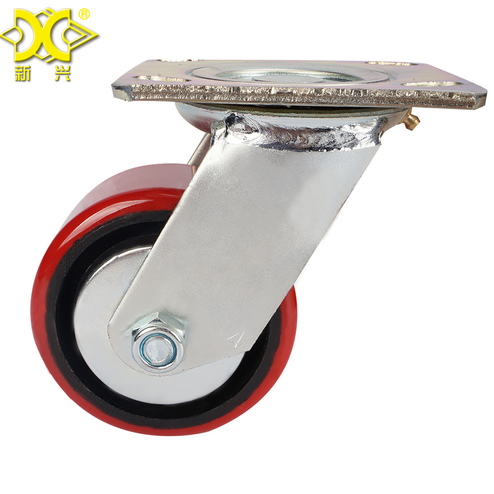 4 Inch PU Swivel Caster Trolley Industrial Cart Steel Plate Roller Wheels Heavy Duty Casters