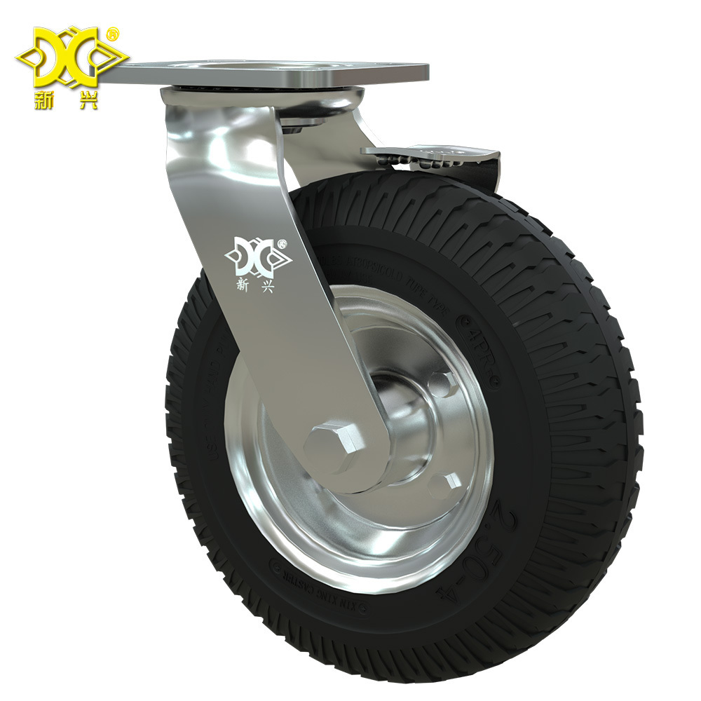 Heavy Duty Galvanized Pneumatic Swivel Plate Wheel Caster with 8 inch Rubber Air Tires Hotel Luggage Cart Hardware