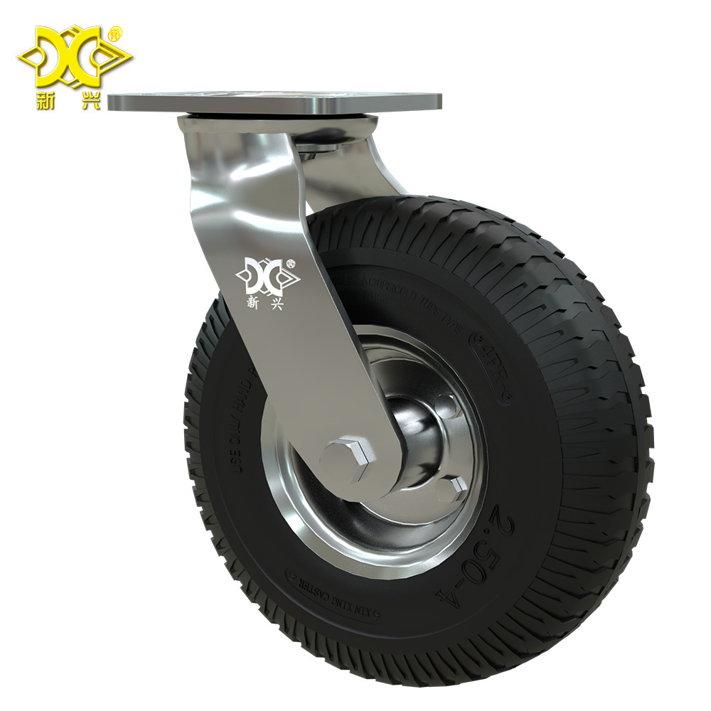 8 Inch Pneumatic Rubber Wheel Plate Swivel Caster Wheels Hotel Hardware Luggage Trolley Cart Accessories Inflatable Caster