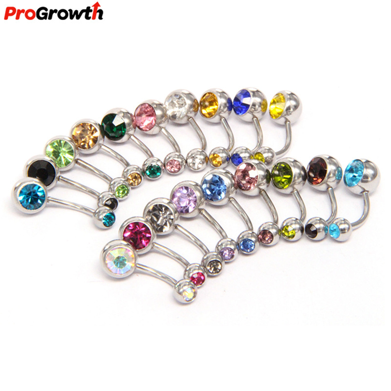 20 Color Stainless Steel Press Drill Navel Nail Body Chain Fashion Piercing Jewelry Navel Rings Threaded Belly Button Ring