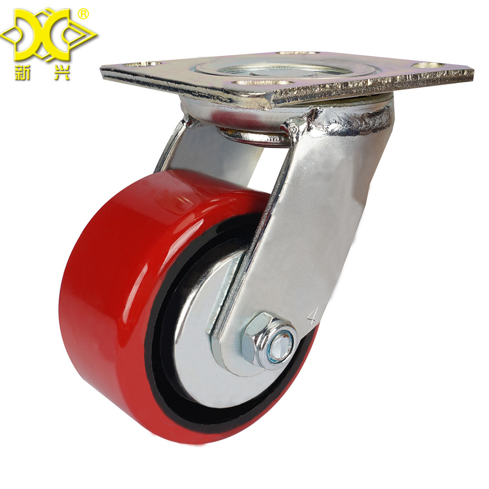 4 Inch PU Swivel Caster Trolley Industrial Cart Steel Plate Roller Wheels Heavy Duty Casters