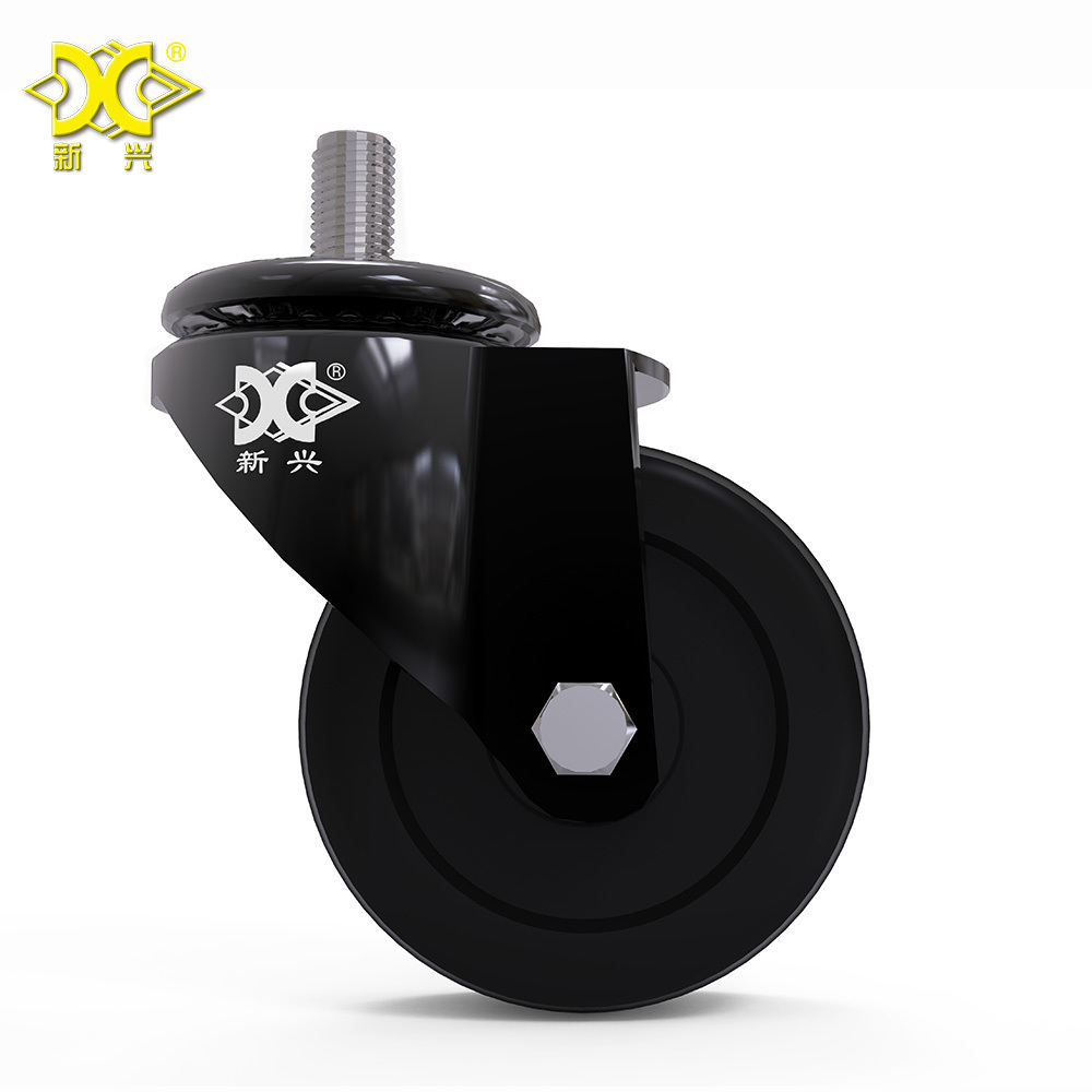 2 Inch Black PP Screw Stem Heavy Duty Caster Wheels Brake Casters High Quality Industrial Home Office Furniture Swivel Caster