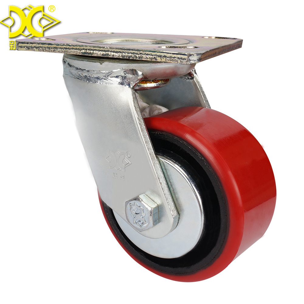 4 Inch PU Swivel Caster Trolley Industrial Cart Steel Plate Roller Wheels Heavy Duty Casters