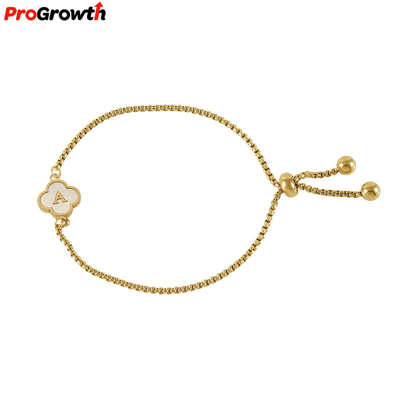 Stainless Steel 18k Gold Plated Clover Natural Shell Letter Bracelets Adjustable Fashion Jewelry For Women Non Tarnish Bracelet