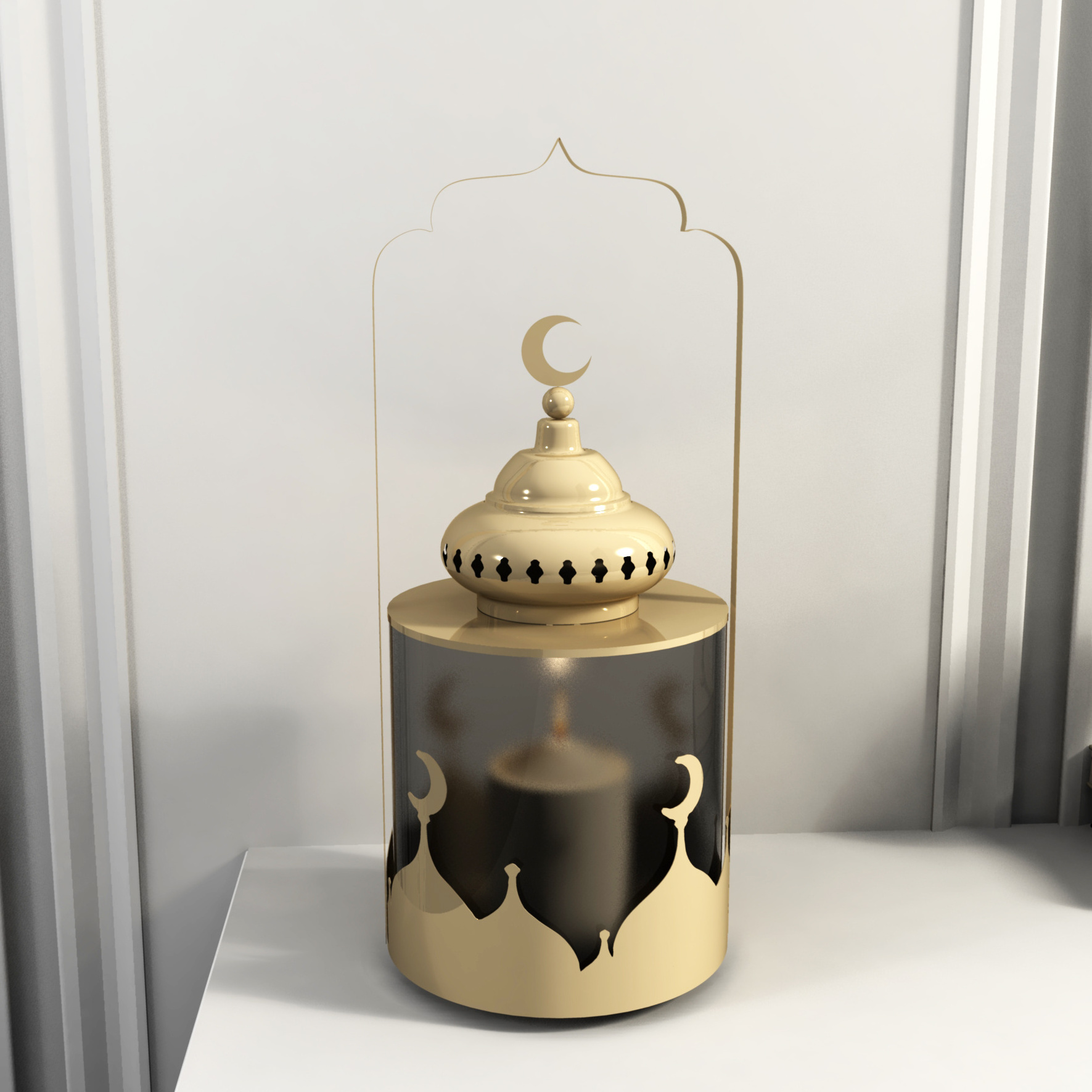 Newly Design Ramadan Muslim Eid Decoration Eid Lantern Metal&Acrylic Golden Candle Jar Candle Holder for Home Decoration