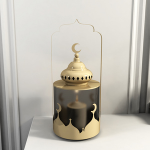 Newly Design Ramadan Muslim Eid Decoration Eid Lantern Metal&Acrylic Golden Candle Jar Candle Holder for Home Decoration