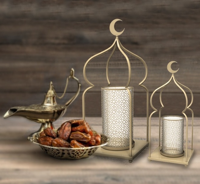 2022 Ice Orange New Design Series Ramadan Iron Candle Holder Ramadan Lantern for Home Decor