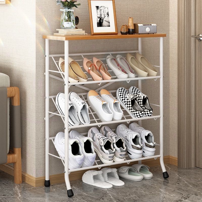 4 Tier Shoe Storage Organizer Metal Shelves With Wood Top Board White Shoe Racks Stand