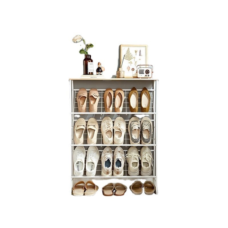 4 Tier Shoe Storage Organizer Metal Shelves With Wood Top Board White Shoe Racks Stand