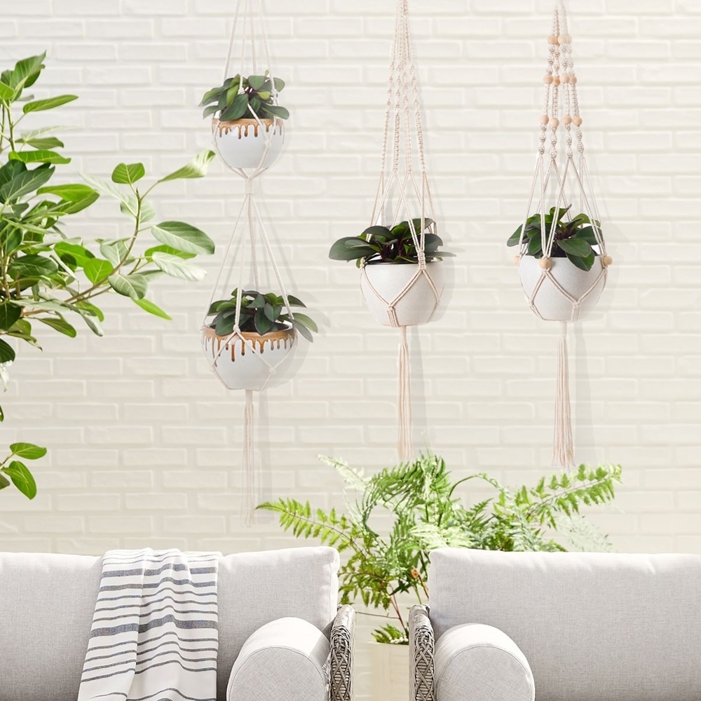 39 to 49 Inch Macrame Plant Hangers Cotton Twine Braided Plant Pot Hanger with Hook for Indoor Home Decor Art