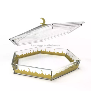 2024 Ramadan Mubarak Eid Acrylic Storage Tray with Lid Crescent Handle Home Decoration for Fruits, Nut, Bread