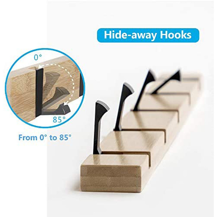 Manufacture Hot-selling Wall Mounted Solid Wood Retractable Coat Hooks for Living Room Bed Room and Entryway