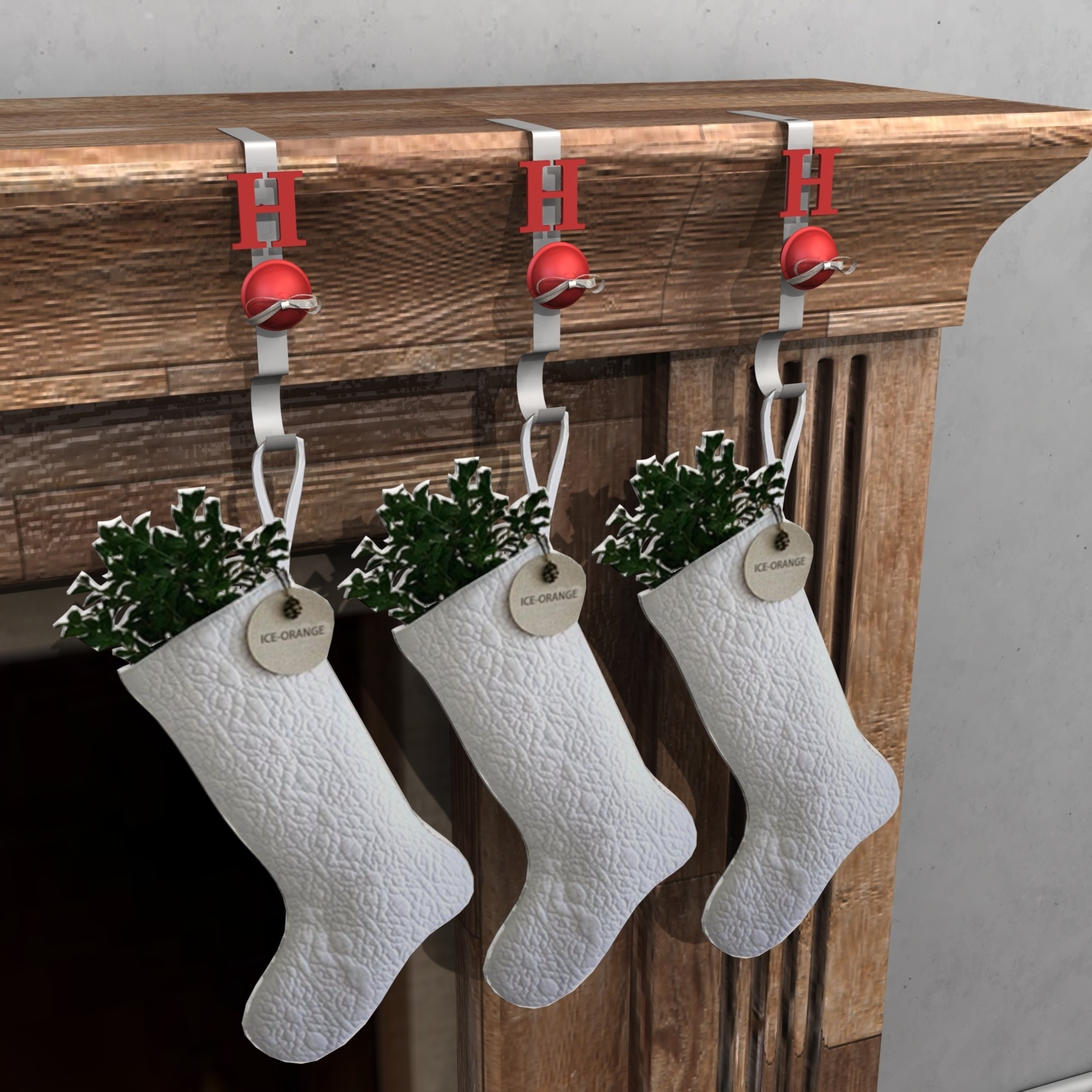 Set of 3 Christmas Stocking Holders Mantel Ornament Xmas Holiday Festival Decor Hangers Ball Bell Stocking Hook Holiday Garland