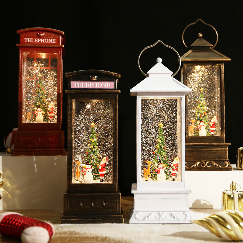 2024 Christmas Snow Globes LED Lantern with Music Box and Rotatable Christmas Tree Interior for Christmas Decoration and Gift