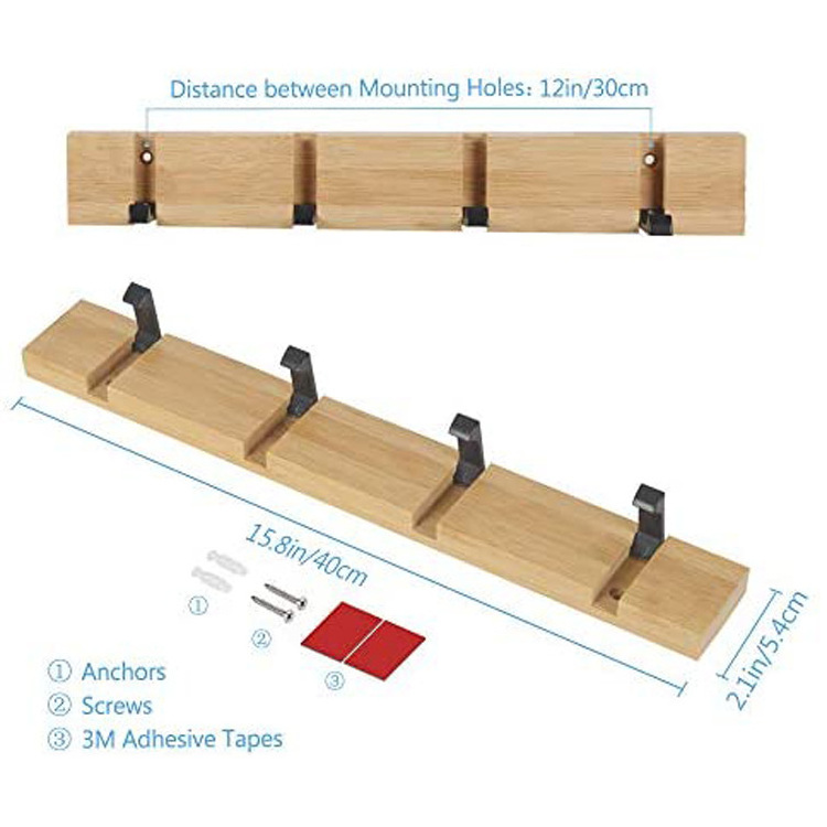 Manufacture Hot-selling Wall Mounted Solid Wood Retractable Coat Hooks for Living Room Bed Room and Entryway