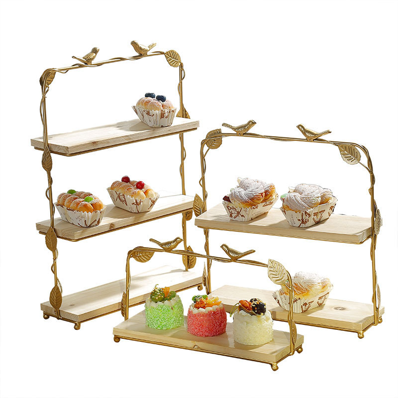 Nordic Wooden Dessert Display Rack Metal Iron Cake and Cupcake Stand for Wedding Birthday Supplies