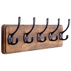 Eco-Friendly Rustic Wooden Wall Mounted Coat Rack with Metal Hanging Ornament Hooks for Jackets Clothes Hats in Mudroom Entryway