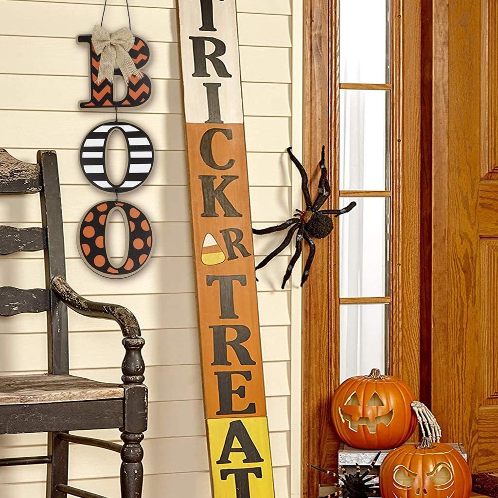 Fall Season Cozy Style Halloween Door Sign Indoor Home Wood Decoration Boo Word Sign Wall Hanging Decor