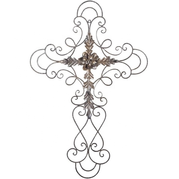 3D Iron Decorative Gold Scrolled Cross Hanging Wall Arts Metal Wall Art Home Decor for Home Decoration