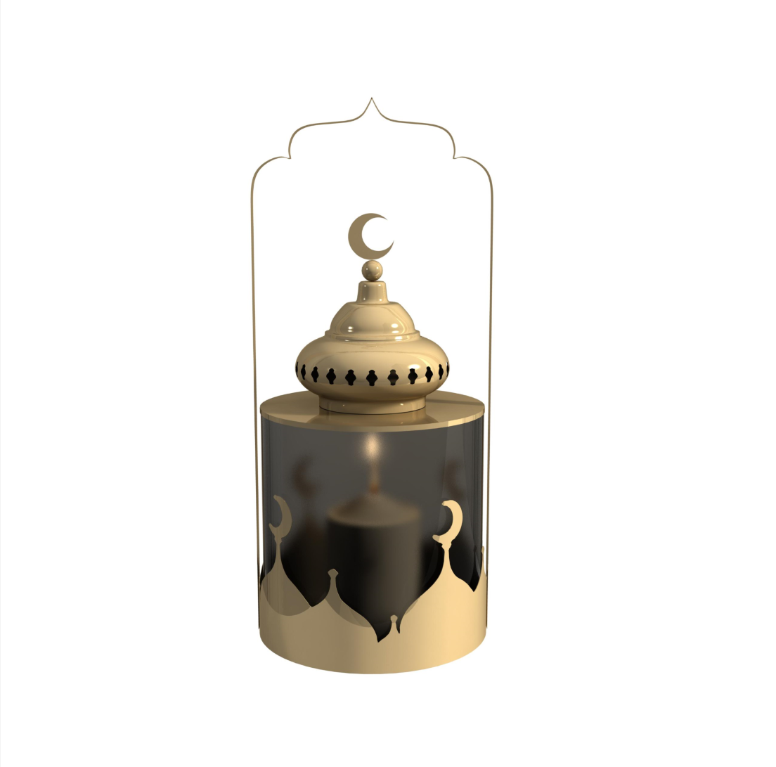 Newly Design Ramadan Muslim Eid Decoration Eid Lantern Metal&Acrylic Golden Candle Jar Candle Holder for Home Decoration