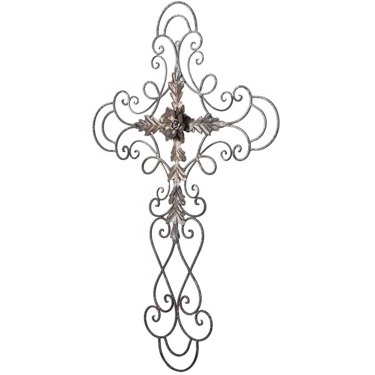 3D Iron Decorative Gold Scrolled Cross Hanging Wall Arts Metal Wall Art Home Decor for Home Decoration